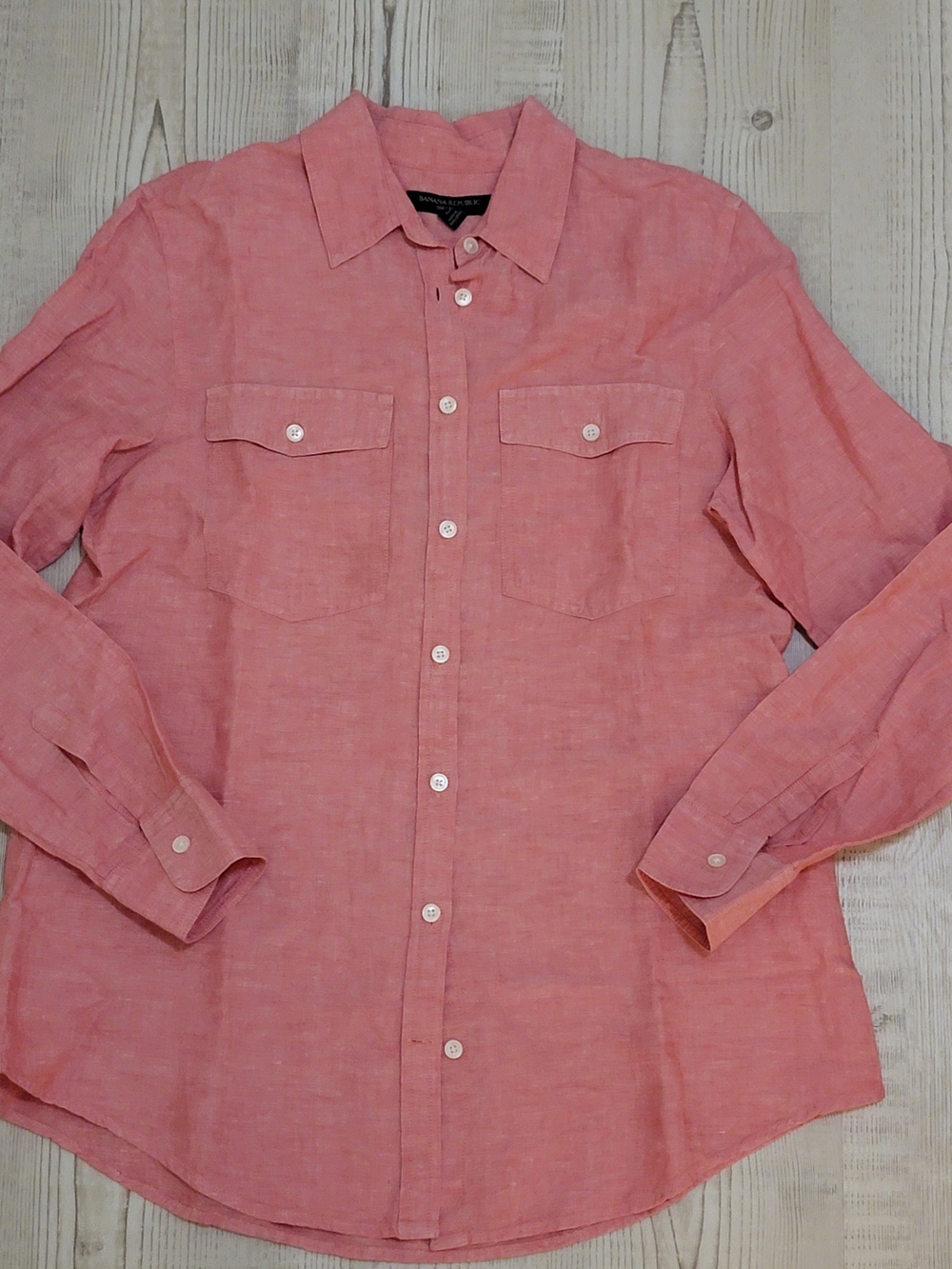 Banana Republic Pink Linen Blend Button-Up Shirt Medium Coastal Chic Old Money